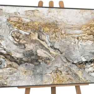 Vente Directe Handgeschilderd schilderij met grijze lijst "Glühen" – Moderne abstracte woondecoratie - 100x50 Grau Rahmen