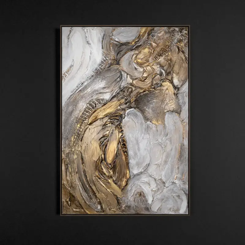 Usine Directe Abstract schilderij met structuur – Handgeschilderd canvas kunstwerk in premium kwaliteit - 120x80 Grau Rahmen