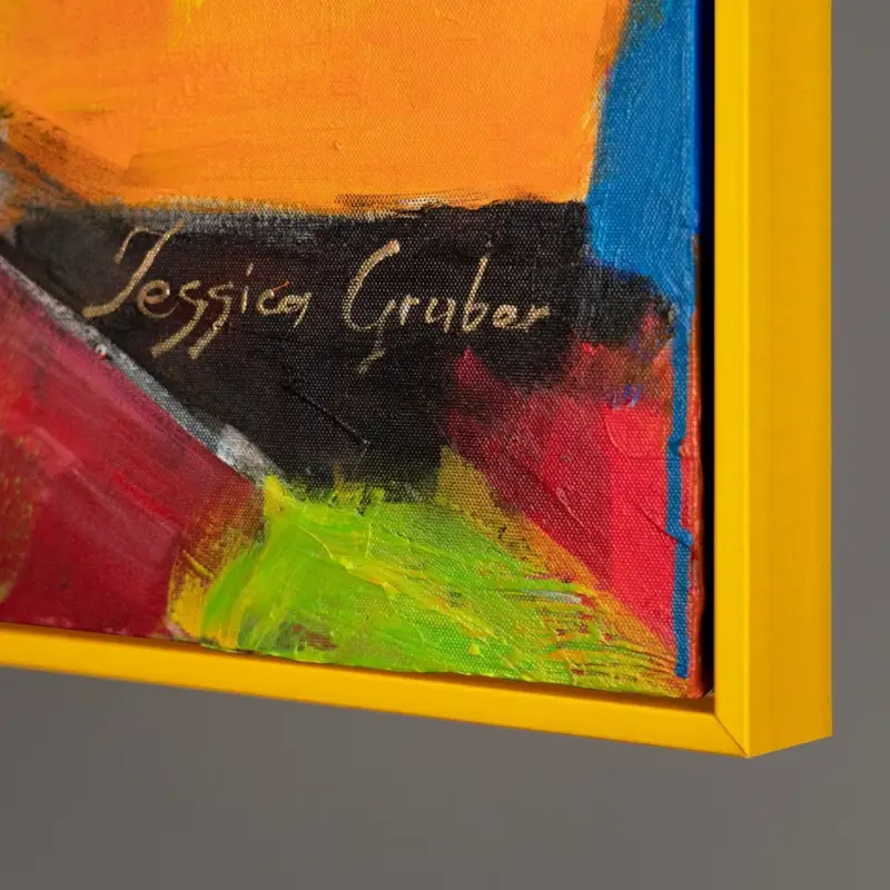 Vente Directe Schilderij met lijst "Lively Outfit" levendig portret - 140x100cm met gele lijst