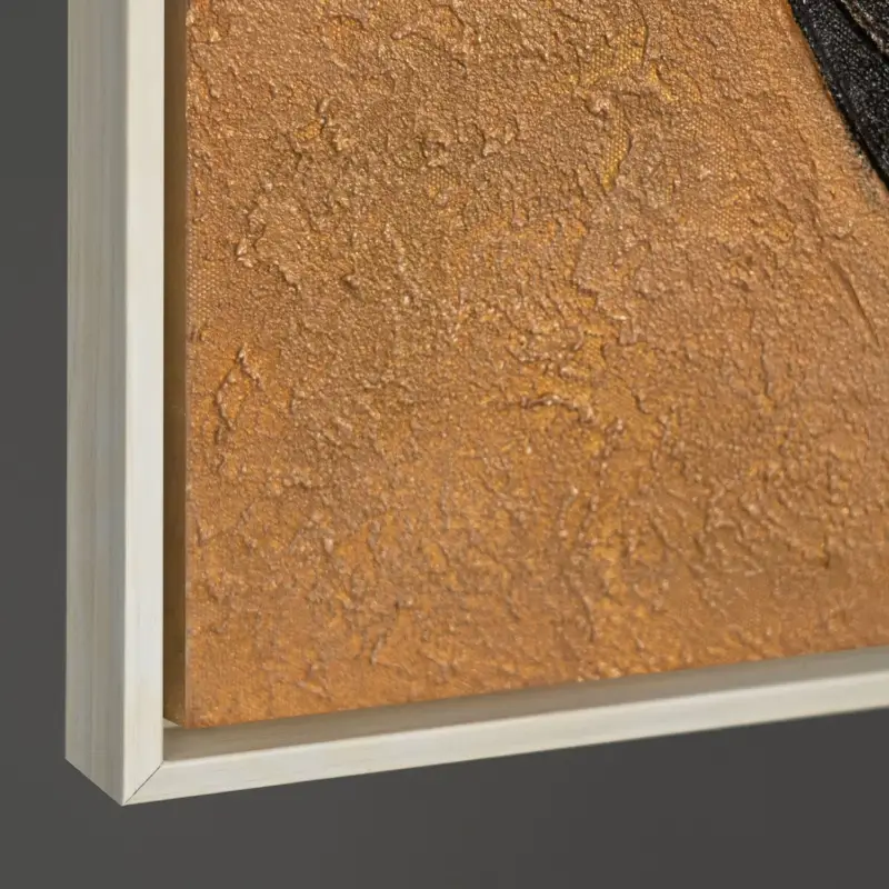 Abstract Geometrisch Schilderij in Aardetinten – Handgeschilderd op Canvas - 140x100 Beige lijst Satisfait Ou Remboursé