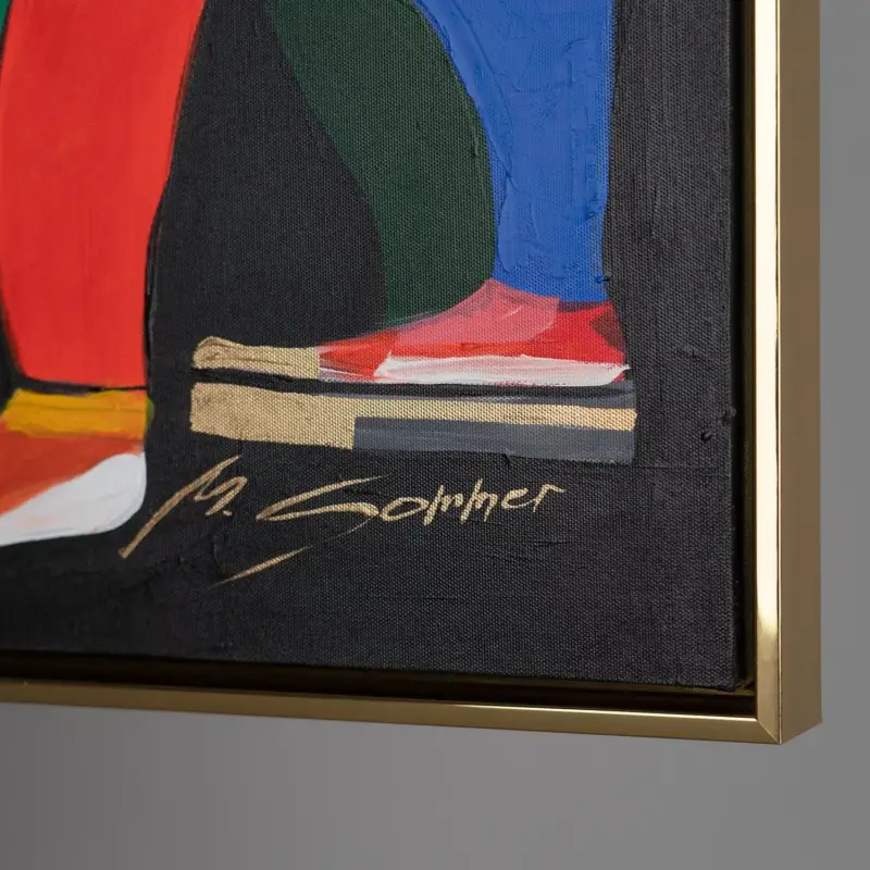 Modern schilderij met lijst "Dansen van kleuren en vormen" abstracte dansers - 120x60cm met gouden lijst Commande En Gros