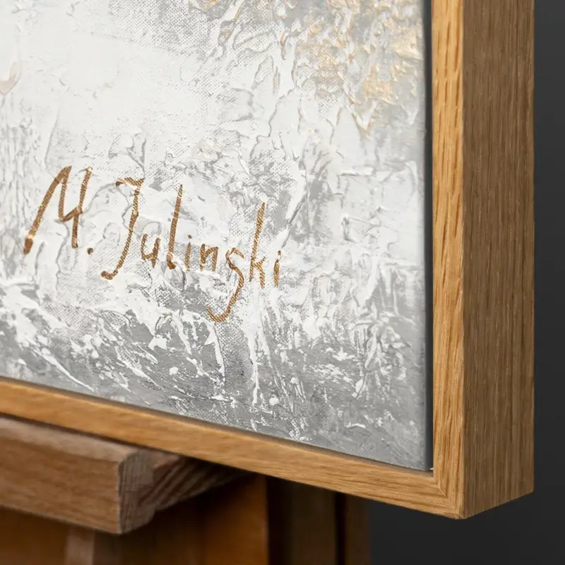 Top Vente Handgeschilderd acrylschilderij "Gouden Strik" – Abstracte kunst voor uw woonkamer - 140x70 Natur Holz Rahmen