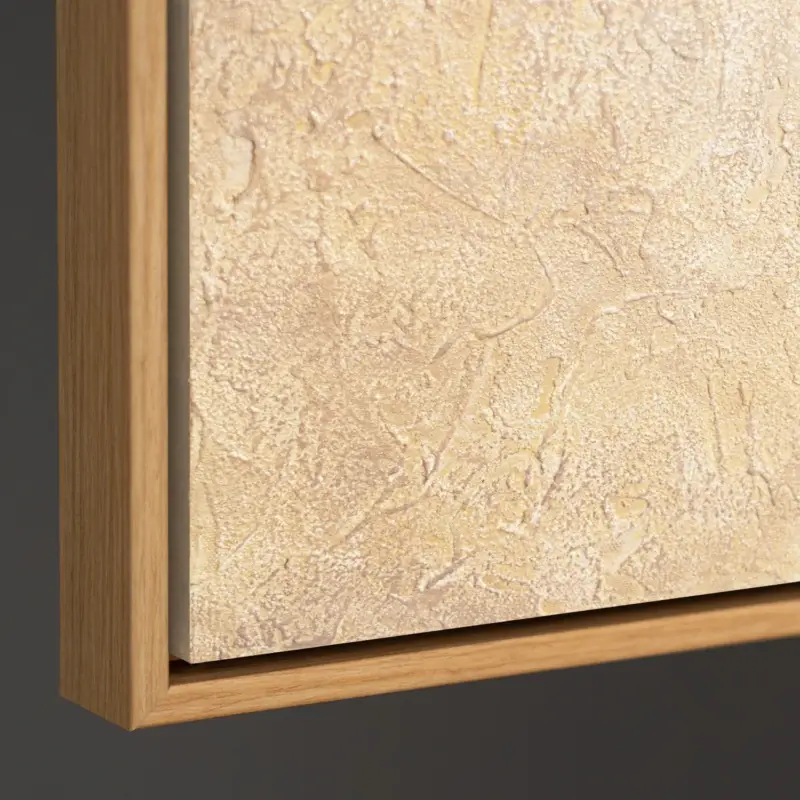 Abstract Bloemenschilderij In Lijst – Handgeschilderd Canvas Met Paardenbloem Motief - 120x80 houtlook lijst Dernière Chance