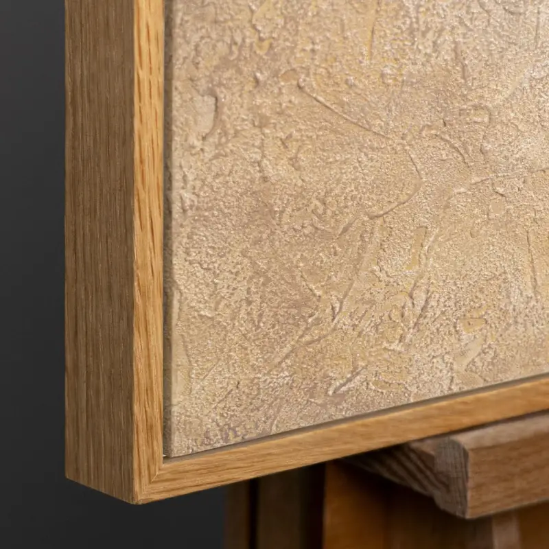 Abstract Bloemenschilderij In Lijst – Handgeschilderd Canvas Met Paardenbloem Motief - 120x80 Natur Holz Rahmen Livraison Express