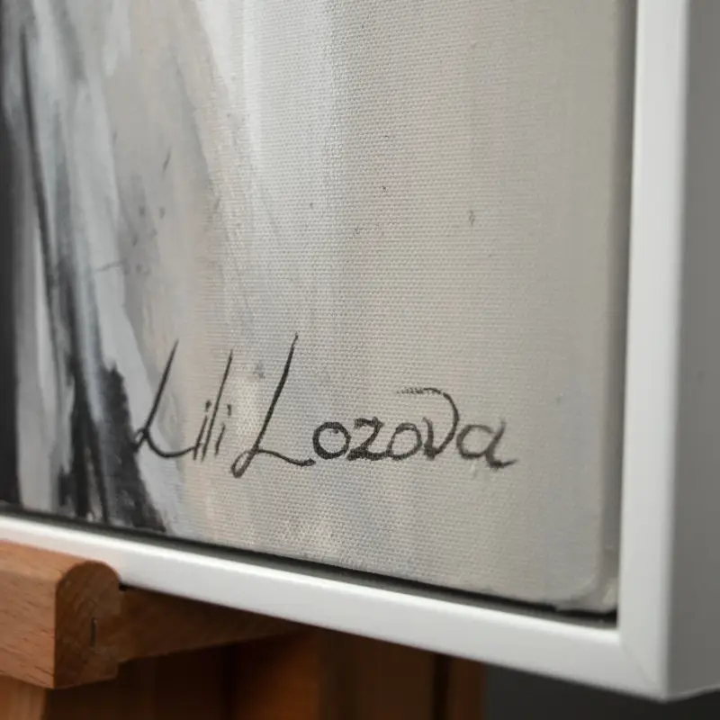 Abstract acryl schilderij met lijst – Moderne handgeschilderde wanddecoratie - 120x80 Weiß Rahmen / Mit Schattenfugenrahmen Promotion