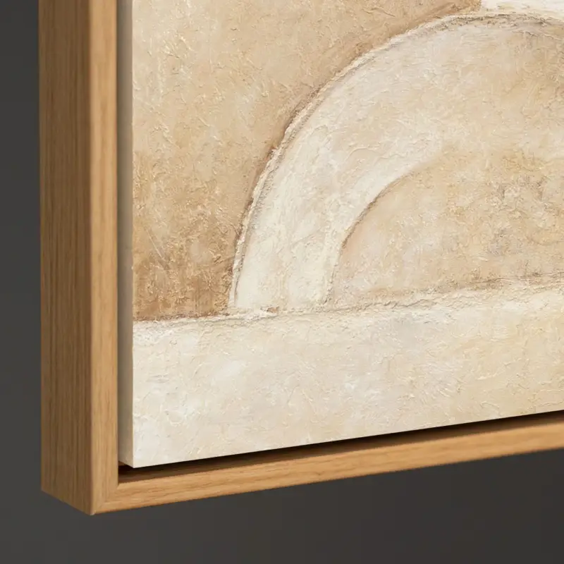 Vente Flash Handgeschilderd schilderij op canvas - Moderne wandkunst voor woonkamer „Ruimte van Vormen” - 120x60 Houtlook Lijst