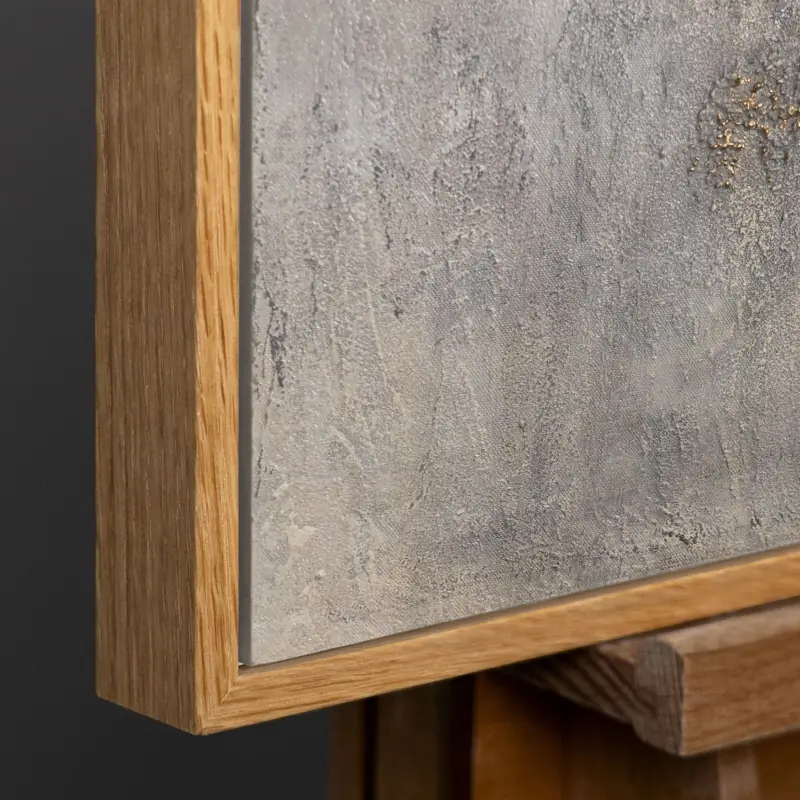 Abstract Figuratief Schilderij In Lijst – Handgeschilderd Canvas Met Gouden Silhouet - 140x100 Natur Holz Rahmen Commande En Gros