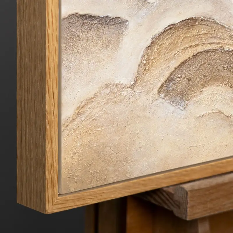 Top Vente Handgeschilderde wanddecoratie op canvas – Abstracte schilderij in Beige en Bruin „Horizontlagen” - 140x100 Natur Holz Rahmen