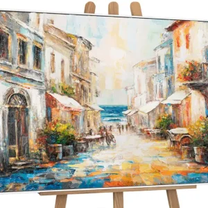 Usine Directe Handgeschilderd schilderij met lijst "Warm Breeze" - Schilderijen op canvas - 120x80 witte lijst