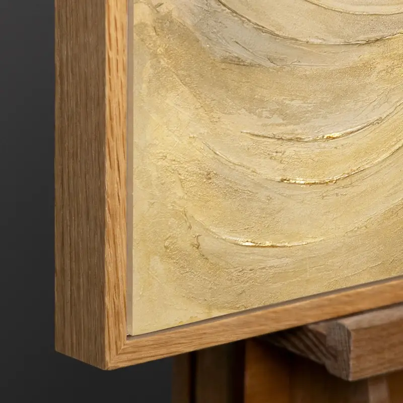 Abstract Gouden Schilderij op Canvas – Handgeschilderde Moderne Wandkunst - 140x100 Natur Holz Rahmen Acheter Direct