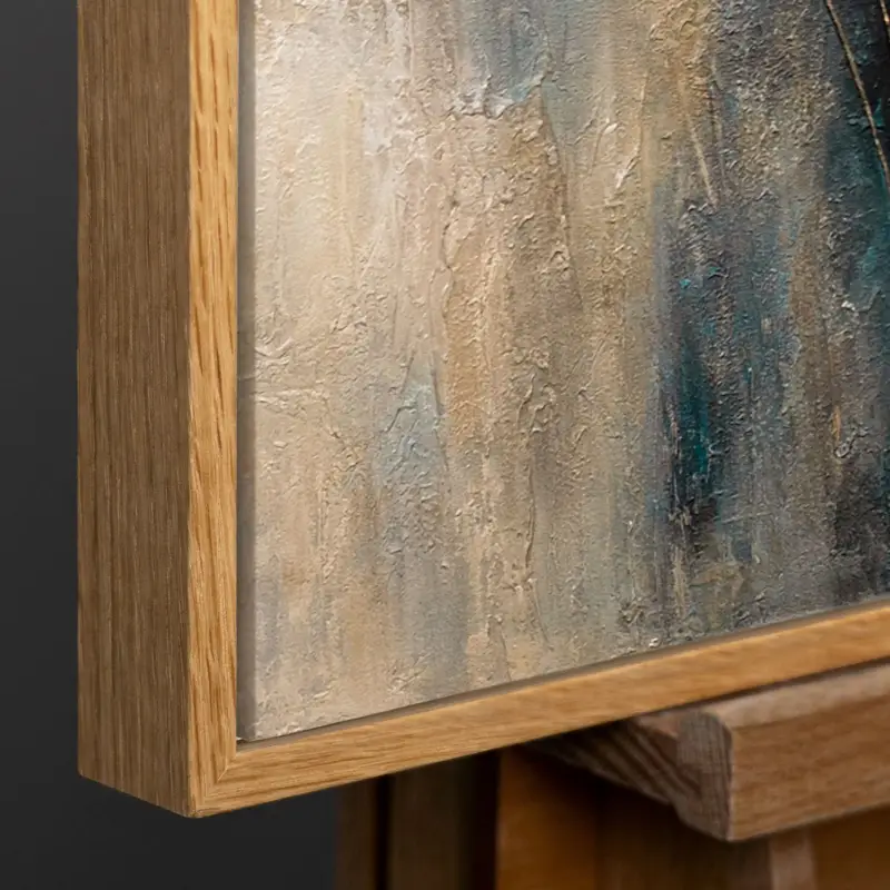 Vente Directe Handgeschilderd schilderij „Wind en Goud“ – Moderne wandkunst met gouden accenten - 140x100 Natur Holz Rahmen