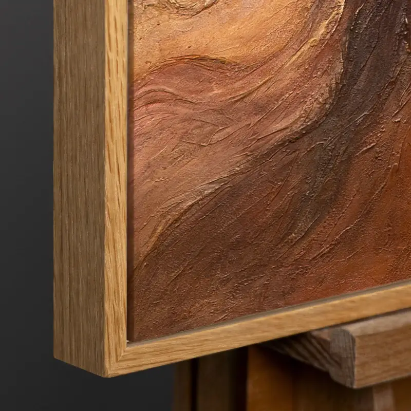 Abstract Aardetinten Schilderij op Canvas – Handgeschilderde Moderne Wandkunst - 120x80 Natur Holz Rahmen Certifié