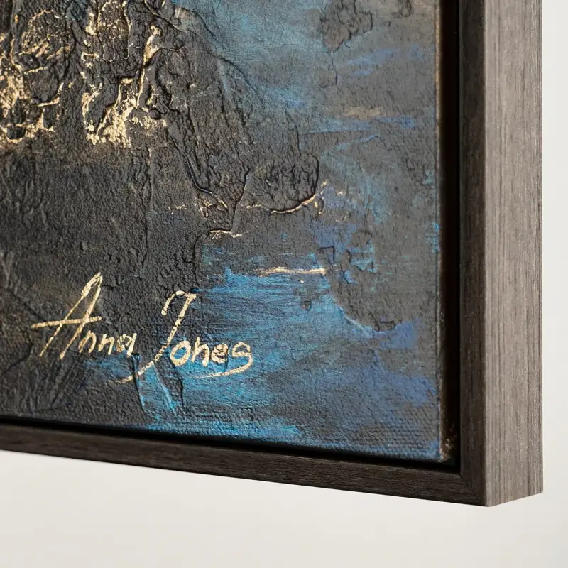 Vente Directe Handgeschilderd schilderij met lijst "Silent Dawn" Gestructureerd Abstract Landschap - 140x100 met grijze lijst