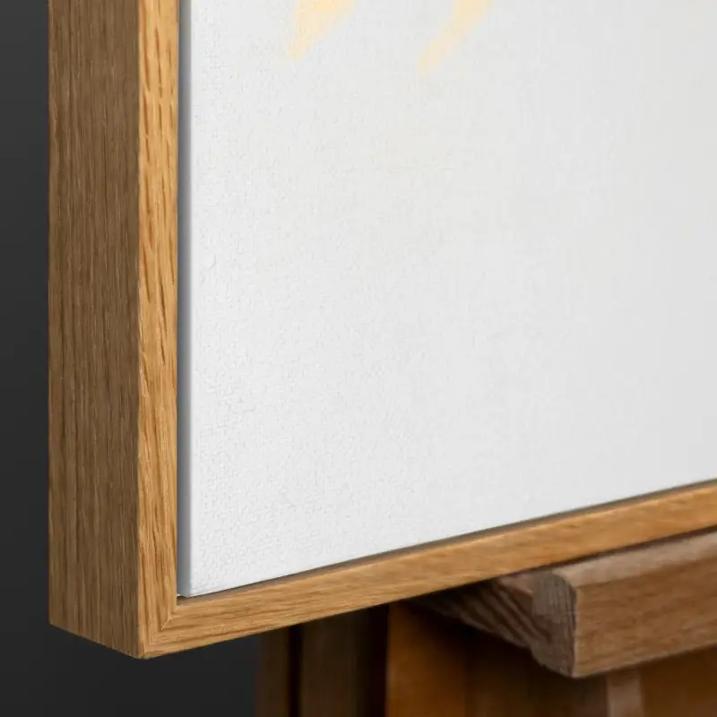 Abstract bergschilderij met gouden accenten – Modern canvas schilderij met lijst - 120x80 Natur Holz Rahmen Bon Marché