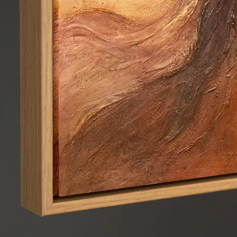 Usine Directe Handgeschilderd canvas schilderij "Amber Streams" – Moderne wanddecoratie met structuur - 140x100 houtlook lijst