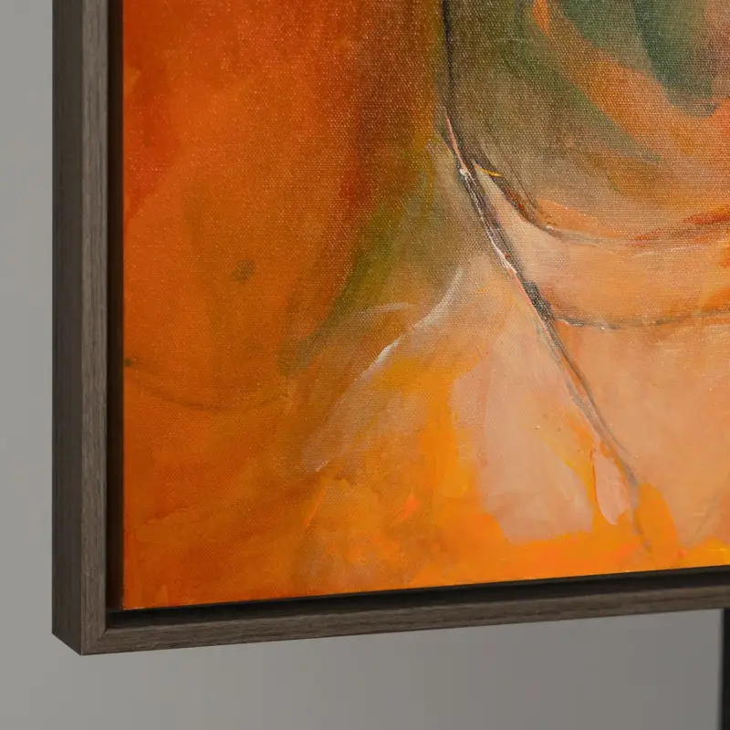 Top Vente Handgeschilderd canvas schilderij in natuurlijke kleuren – Abstract schilderij met lijst “Herfstdans” - 120x80 Grijze lijst