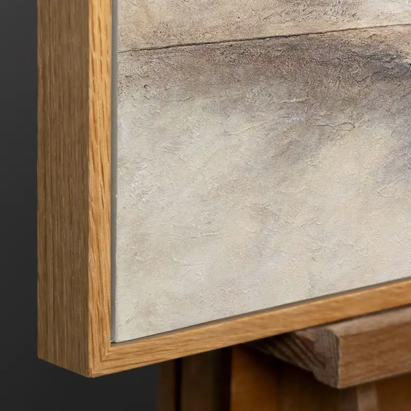 Usine Directe Handgeschilderd structuur schilderij „Horizontlijn” – Wanddecoratie in Beige en Goud - 160x80 Natur Holz Rahmen