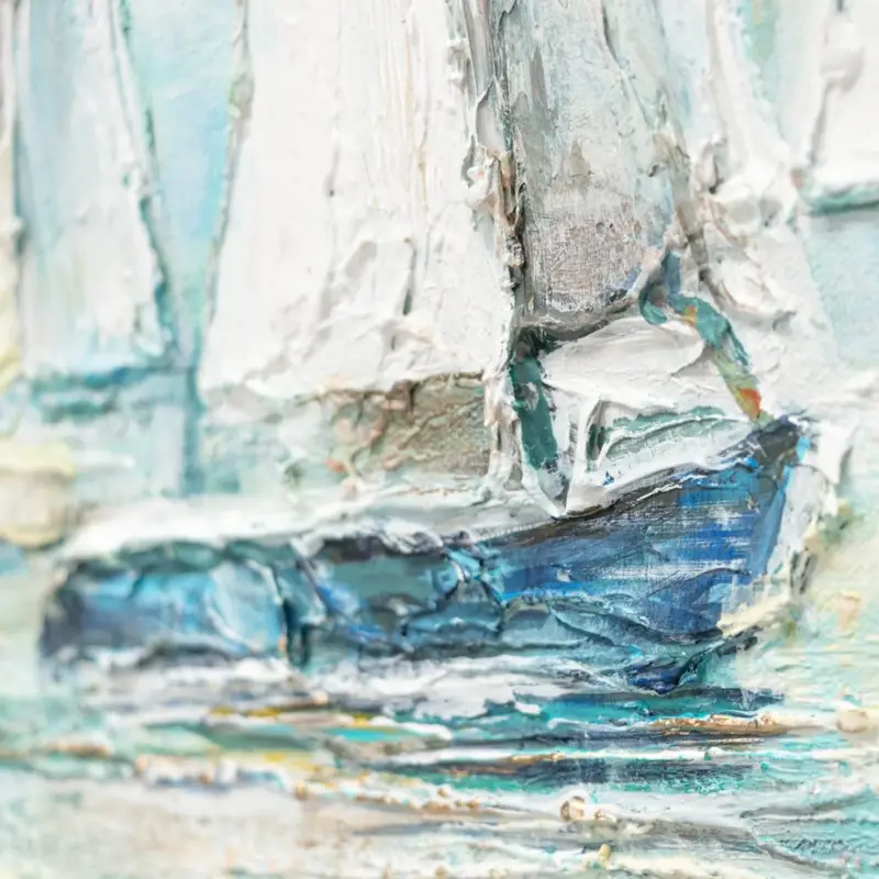 Zeegezicht handgeschilderde acryl schilderijen op canvas "Zeeblauw" 120x80cm - met lijst 140x100 Populaire