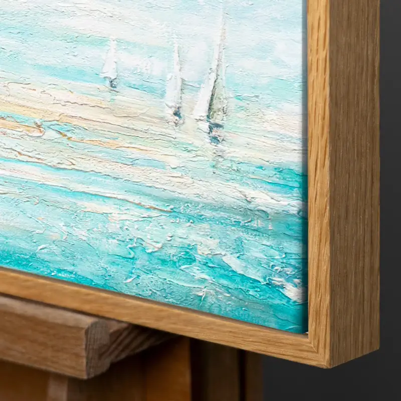 Zeegezicht handgeschilderde acryl schilderijen op canvas "Zeeblauw" 120x80cm - 140x100 Natur Holz Rahmen Commander Maintenant