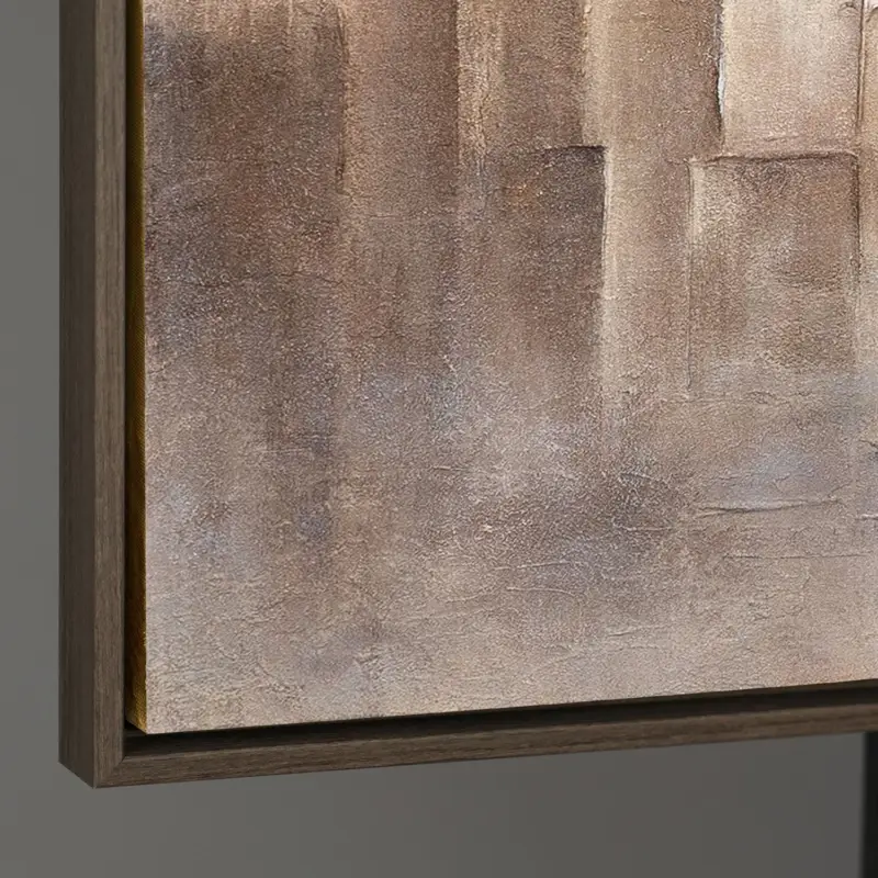 Abstract Beige Schilderij op Canvas – Handgeschilderde Moderne Wandkunst - 140x100 Grijze lijst Prix Promo