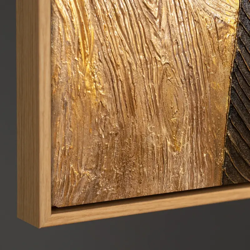 Abstract Geometrisch Schilderij in Aardetinten – Handgeschilderd op Canvas - 120x80 frame met houtlook Must-Have