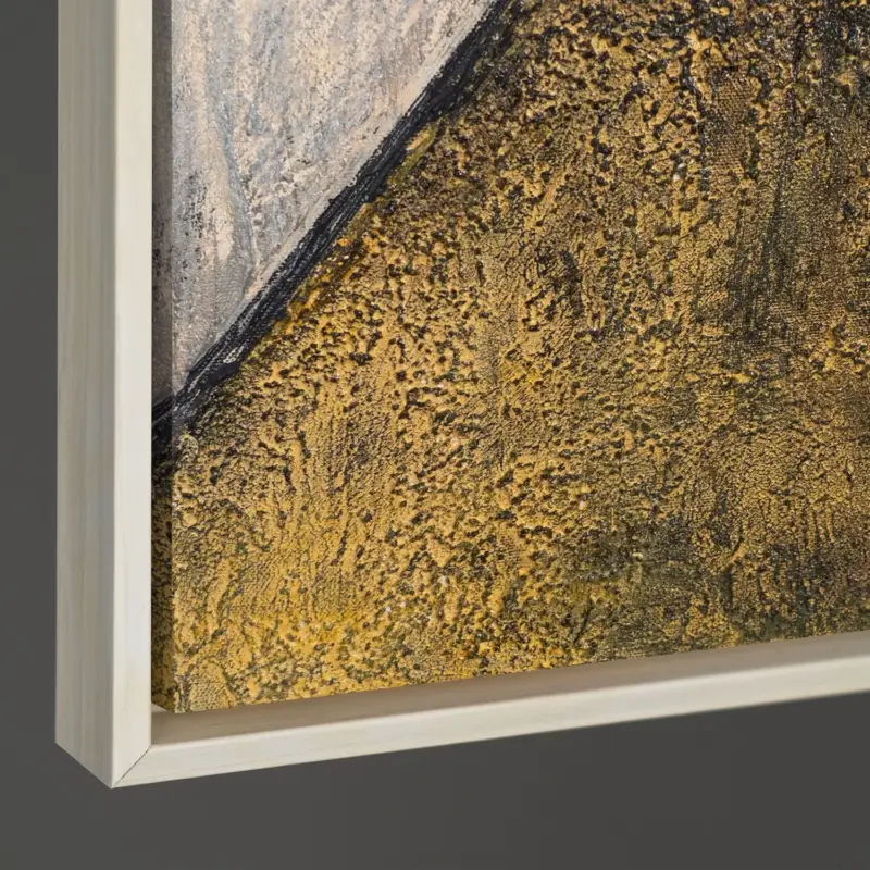 Abstract geometrisch reliëf schilderij met aardetinten – handgeschilderde wandkunst - 140x100 Beige lijst Prix Cassé