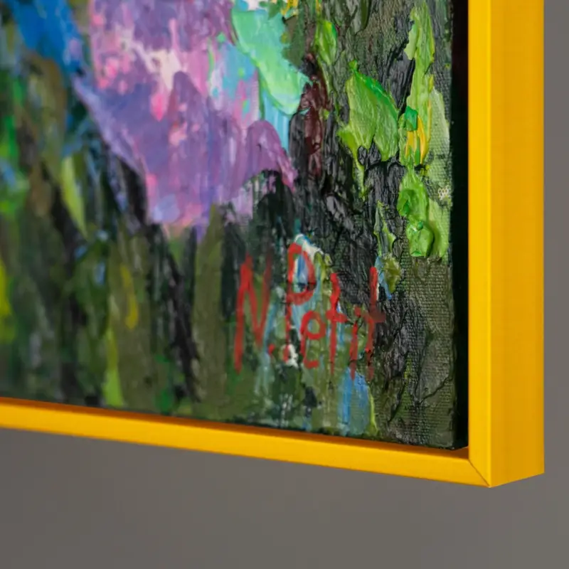 Vente Flash Moderne Gemälde "Blumige Farben" mit Rahmen Bilder Wohnzimmer - 160x80 Gelb Rahmen