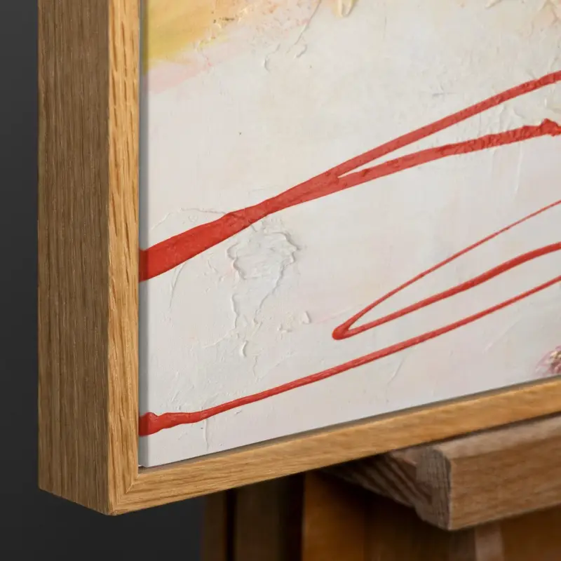 Vente Flash Moderne schilderijen "Orange Explosion" acrylschilderij op canvas met lijst - 120x80 mit Natur Holz Rahmen