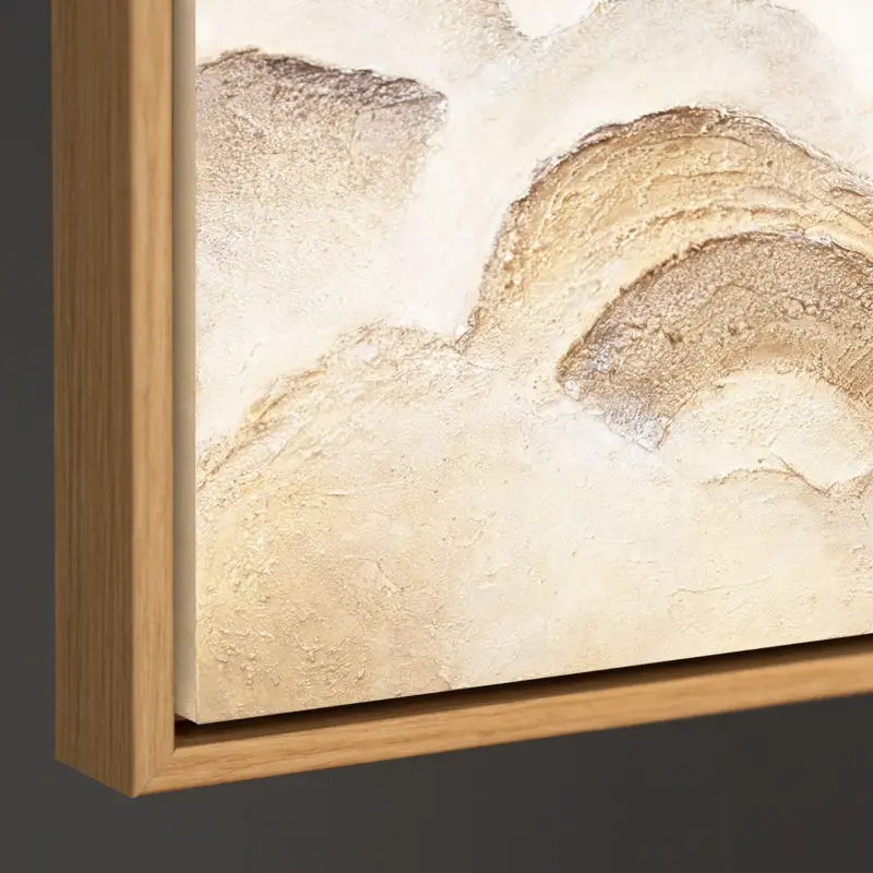 Vente Directe Handgeschilderd Minimalistisch Canvas Schilderij in Zandtinten - 120x80 Grijze lijst