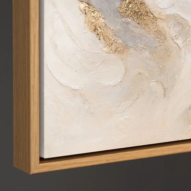 Vente Flash Abstract Schilderij op Canvas in Beige en Goud – Handgeschilderde Moderne Wandkunst - 140x100 houten frame