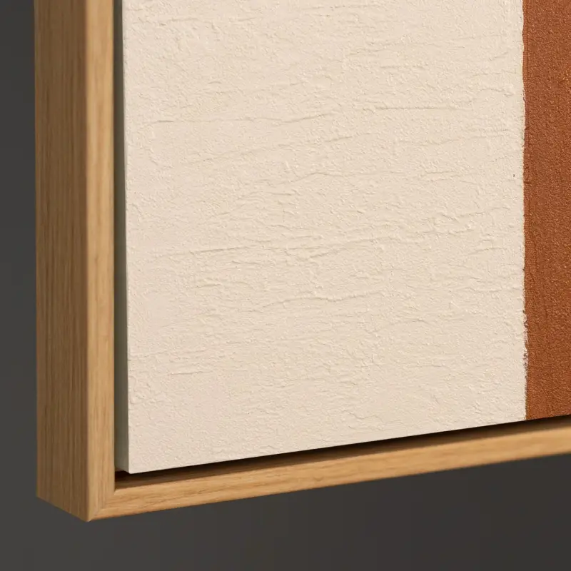 Abstract geometrisch reliëf schilderij met cirkels in warme aardetinten - 140x100 frame met houtlook Certifié