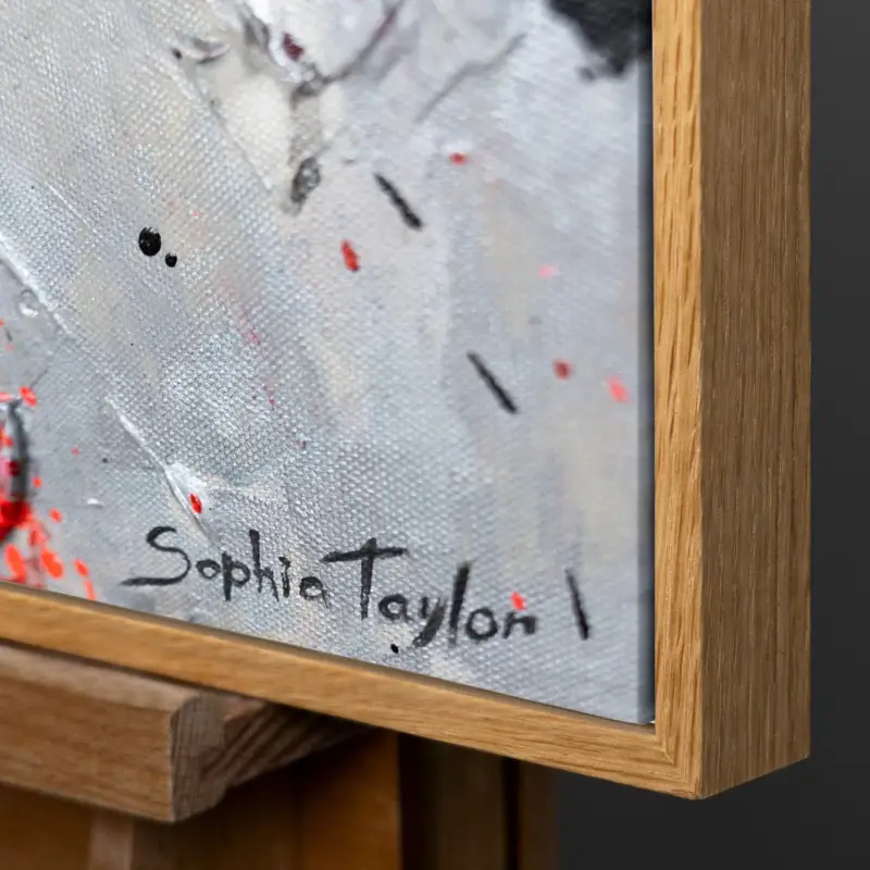 Usine Directe Handgeschilderd Acryl schilderij "Levende Schaduwen" – Wanddecoratie op canvas met lijst - 140x100 Natur Holz Rahmen