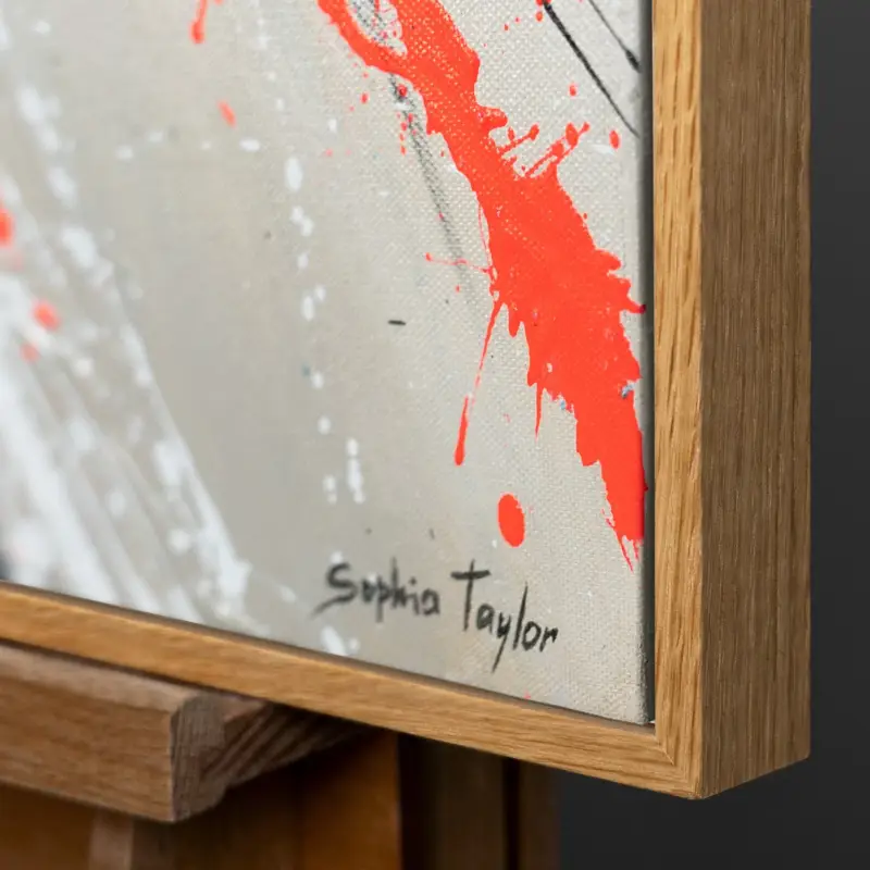 Top Vente Origineel Handgeschilderd Acrylschilderij „Zwarte Kracht“ op Canvas met Lijst - 140x100 Natur Holz Rahmen