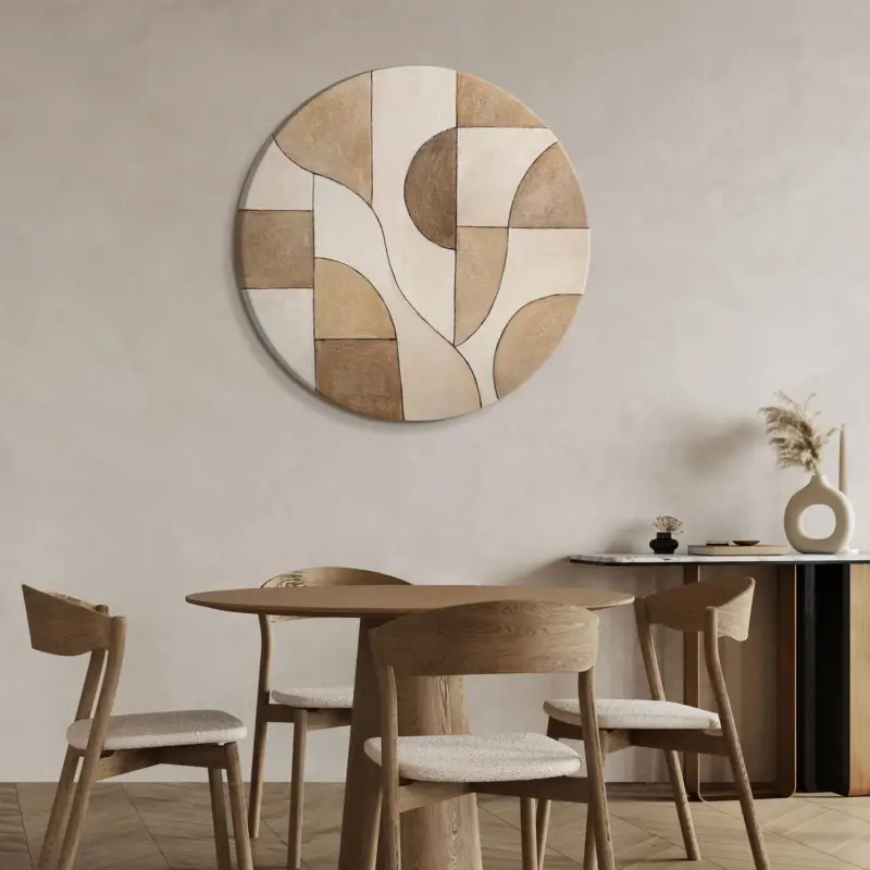 Top Vente Rond Abstract Schilderij In Lijst – Handgeschilderd Canvas Met Geometrische Vormgeving - D70