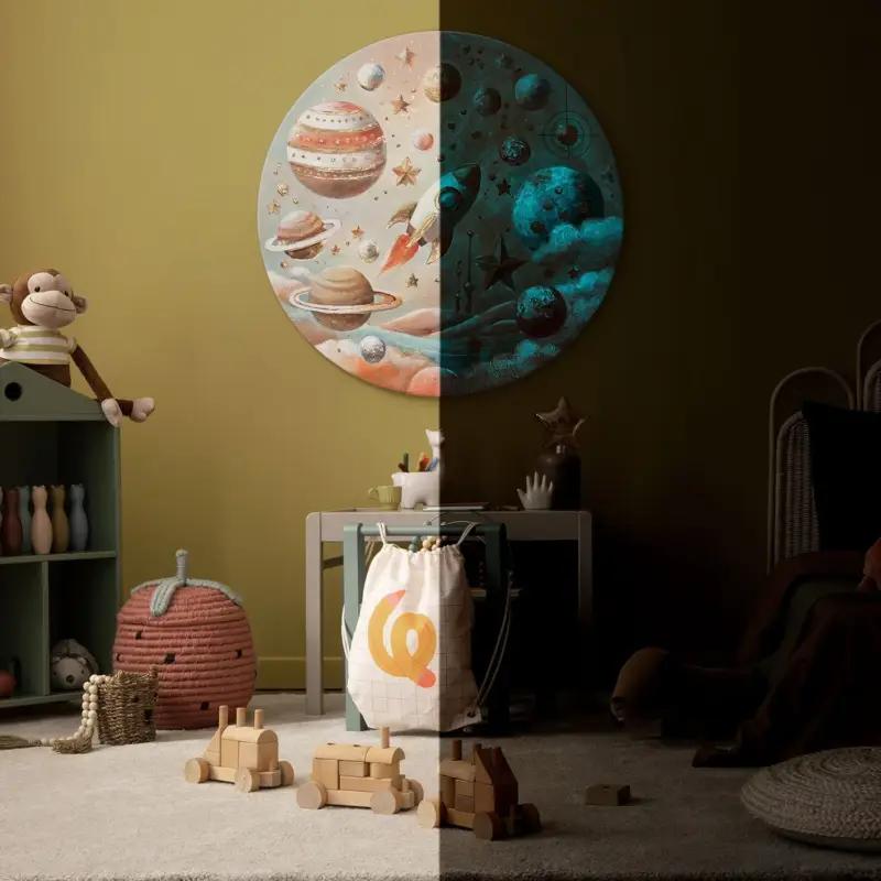 Rond canvas met stralende sterren en galactische planeten - D100 Top Vente