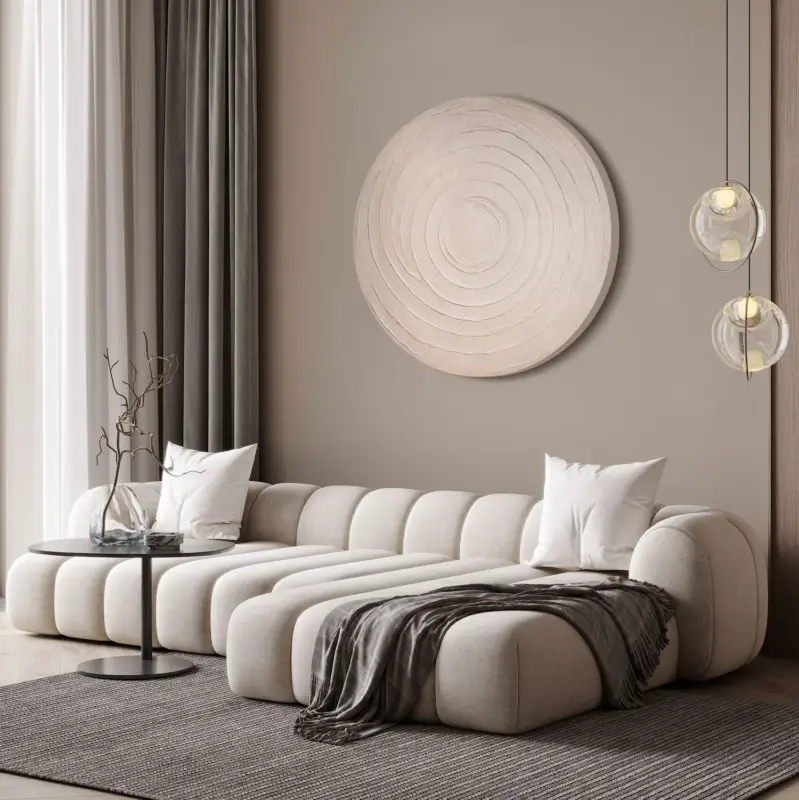 Handgeschilderd rond acryl schilderij "Cirkulair ritme" – Wanddecoratie in natuurtinten - D80 Offre Du Jour